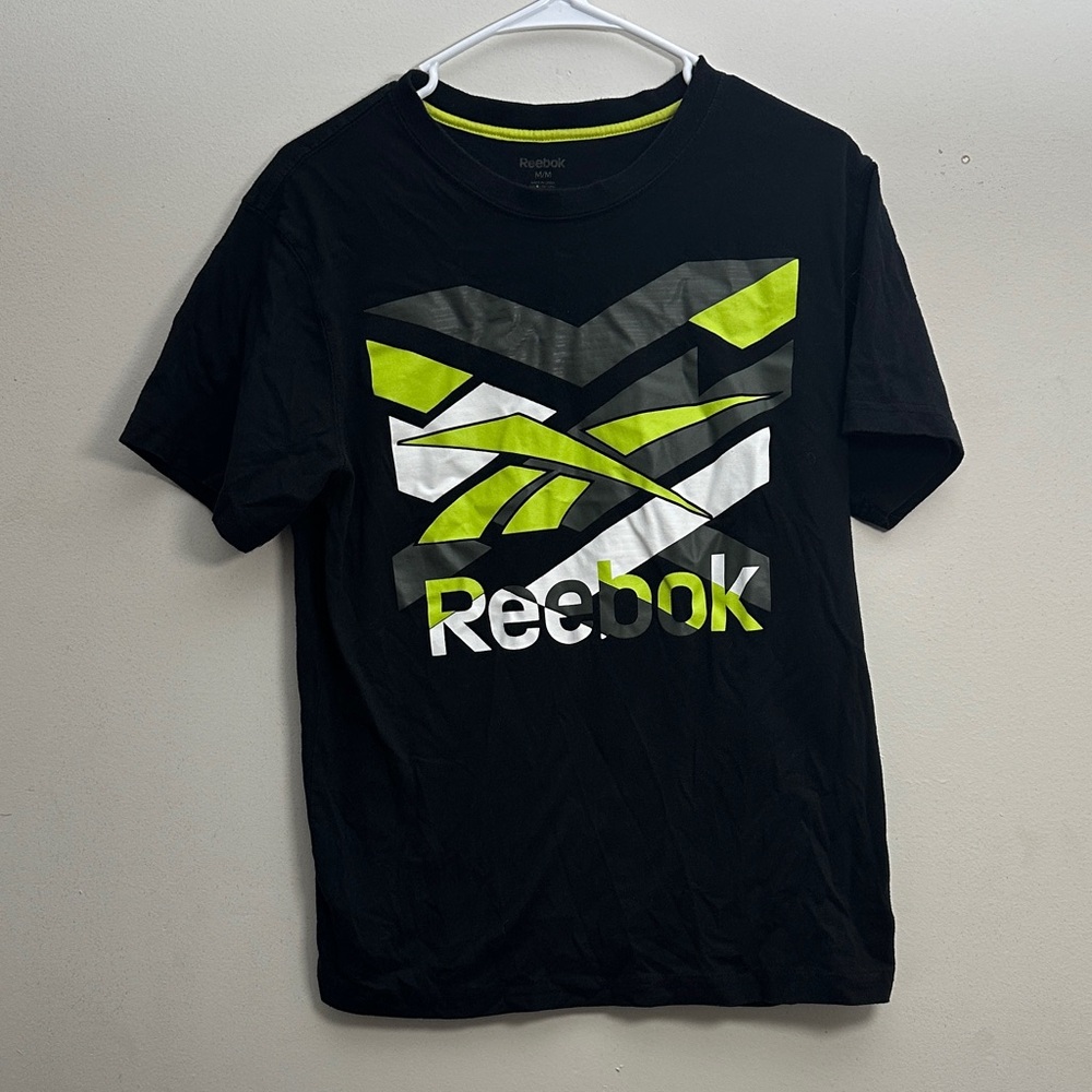 Reebok Men's Black Tee with Lime and White Design